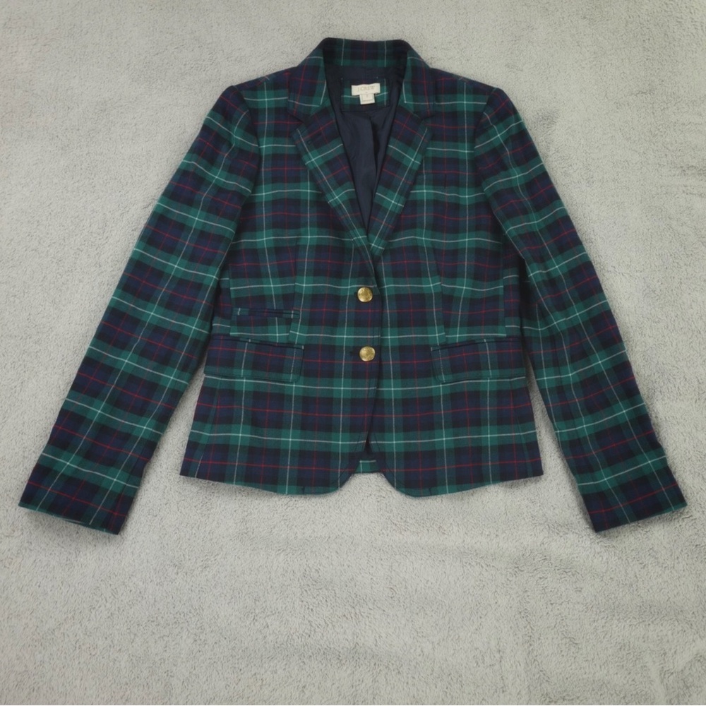 J. Crew Green and Blue Plaid Blazer Size 2